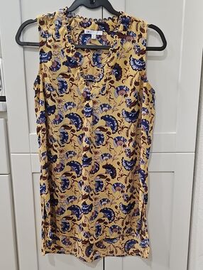DR2 Golden Yellow Floral Sleeveless V-Neck Blouse